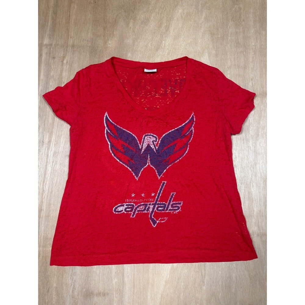 Washington Capitals Womens Red V Neck Glitter Logo T Shirt Pro Size XL